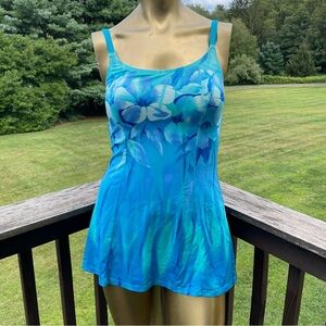 Cole of California swimsuit swim dress one piece skirted modest floral vtg 10